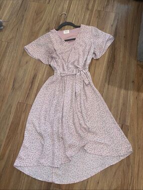 Sienna Sky Light Pink Floral Wrap High-Low Dress